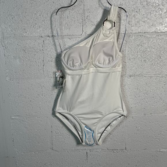 Michael Kors One-Shoulder Underwire One-Piece Swimsuit  white 4 MSRP $102 - Picture 7 of 11